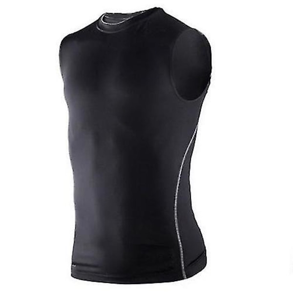 Herreoverdeler Base Layer Vest Ermeløs T-skjorte Gym Sport Tank Tops Black XL