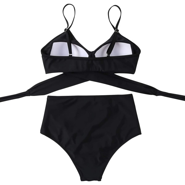 Kvinnor Criss Cross Push Up Simtröjor Magkontroll Grimma Bikini Baddräkter med hög midja Tvådelade baddräkter Black Medium