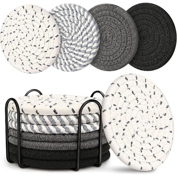 8-pack Bomullsrepsunderlägg med Metallhållare Värmeisolerade Dryckesunderlägg