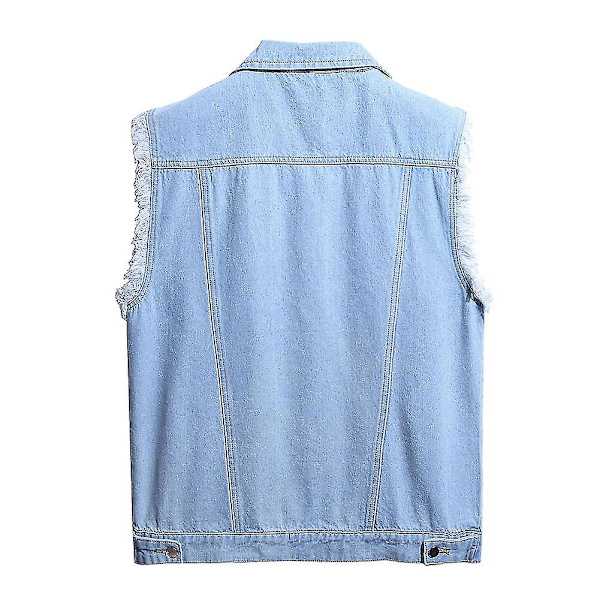 Miesten casual repeytys farkkuliivit klassinen Trucker Button Down Hihaton Jean liivi -HG Light blue M