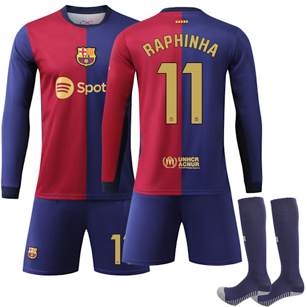 2425 Barcelona hjemmedrakt langermet fotballdrakt Raphinha sett 22(120-130cm)