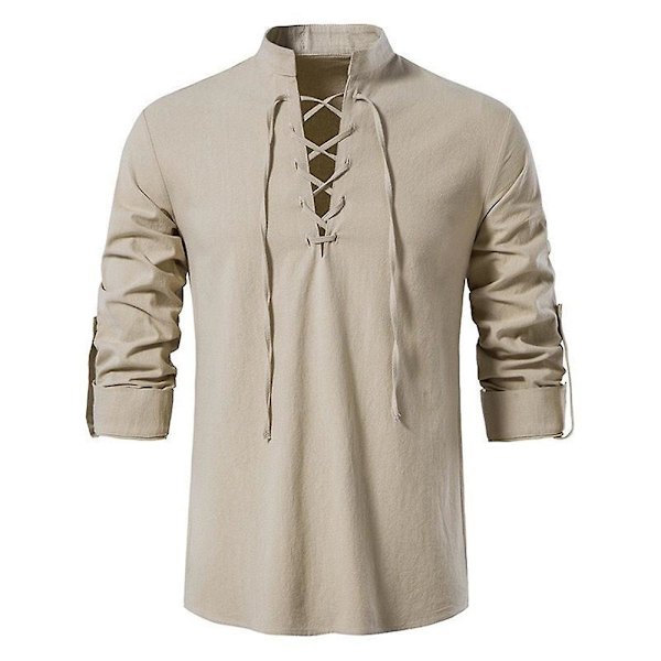 Skjortor med snörning för män i retrostil Toppar för medeltid, renässans, vikingapirater, hippie Apricot XL