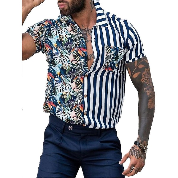 Kortærmet herreskjorte Stribede blomstertoppe Strand C XL