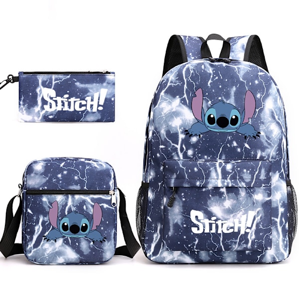 Stitch 3 stk. Sæt Rygsæk Mochila Børn Kapacitet Tasker-1 Lightning Blue 2