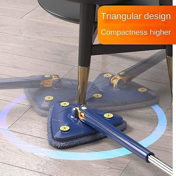 360° Kiertävä Säädettävä Siivousmop, Pitkäkahvainen Kolmion Muotoinen Mop, Uudelleenkäytettävä Spin Mop, Ruostumattomasta Teräksestä Valmistettu Kahva Blue