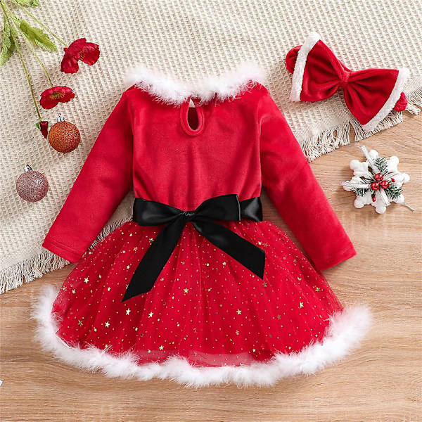 Jultomte Cosplay-dräkt för flickor 1-6 år, Festkläder, Juldräkt, Presentuppsättning 3-4Years