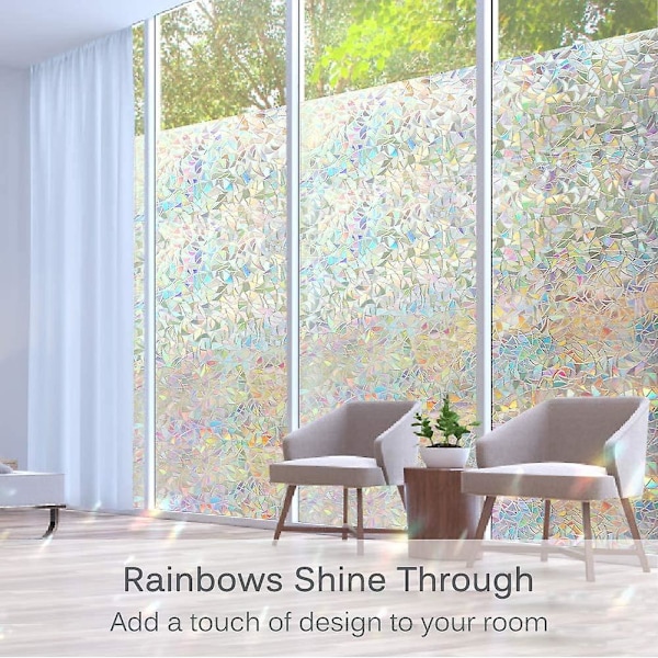 Fönsterskyddsfilm, Rainbow Window Clings, 3d dekorativa fönstervinyl, Fönsterdekaler av målat glas, Statisk Cling Window Sticker Icke-vidhäftande 60x100cm
