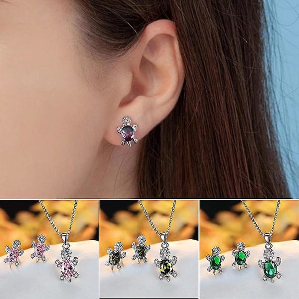 Turtle Crystal örhängen Turtle Shape hänge halsband Set för kvinnor flickor smycken gåva Olive Green