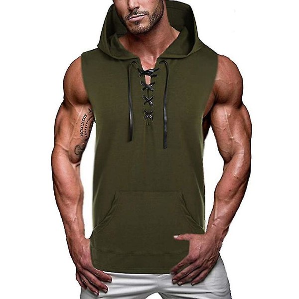 Herrsommar Huvtröja Tank Tops Ärmlös Gym Väst Tröja Army Green M