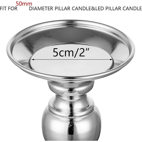 Silverpelare ljushållare, bröllop mittpunkt metall ljushållare för 50 mm ljushållare dekorationer, 2 stycken