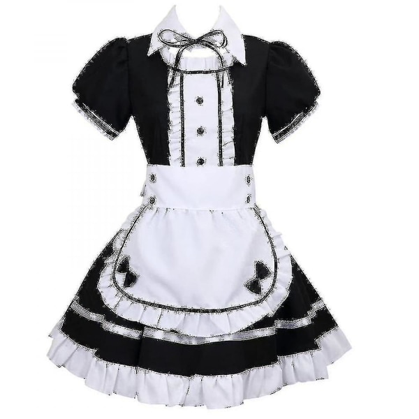 2022 Lolita Maid Kostumer Fransk Maid Dress Piger Kvinde Amine Cosplay Kostume Servitrice Maid Party Scene Kostumer Set -ge Black 3XL