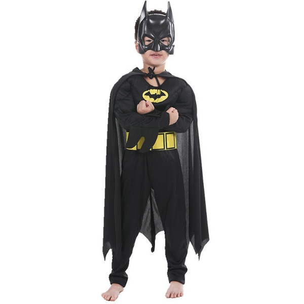 3-13 år Børn Teenagere Batman Cosplay Festkostume Muscle Bat Outfits Sæt Jumpsuit+maske+kappe Gaver 10-11 Years