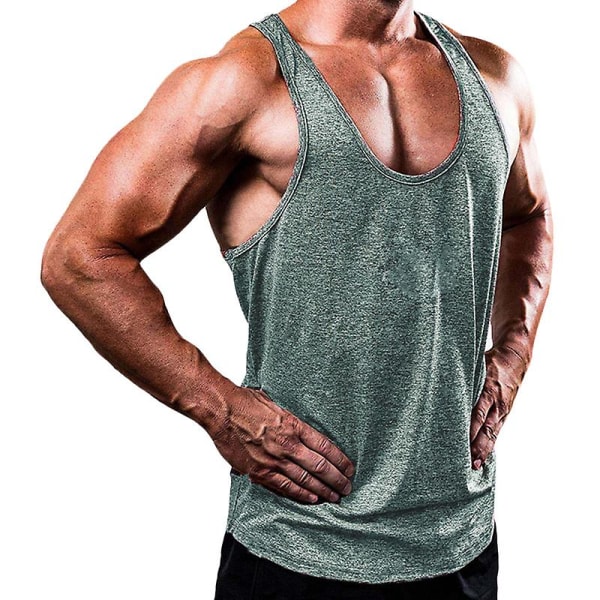 Mens Gym Sport Vest Training Fitness Tank Tops Cyan 2XL