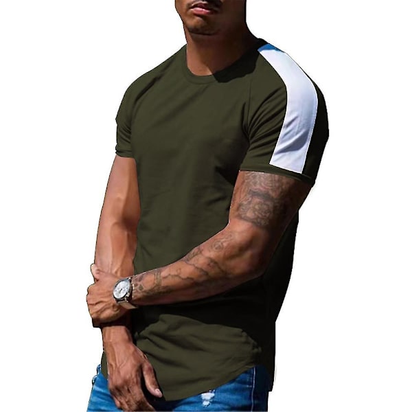 Herr T-shirt med Kort Ärm och Rund Hals för Fitness Army Green XL