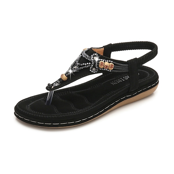 Sandaler for kvinner 2025, spisse sandaler for kvinner, sko med perler og rhinestones for kvinner Apricot 35