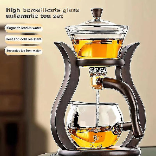 Halvautomatisk Tekanna Värmebeständig Glas Tekanna Magnetisk Vattenomledning Roterande Lock Automatisk Tekanna Tekanna Verktygssats