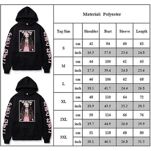 Demon Slayer hettegensere for voksne - Kamado Nezuko trykt genser, avslappet topp, lang ermet, hettegenser, gave XL