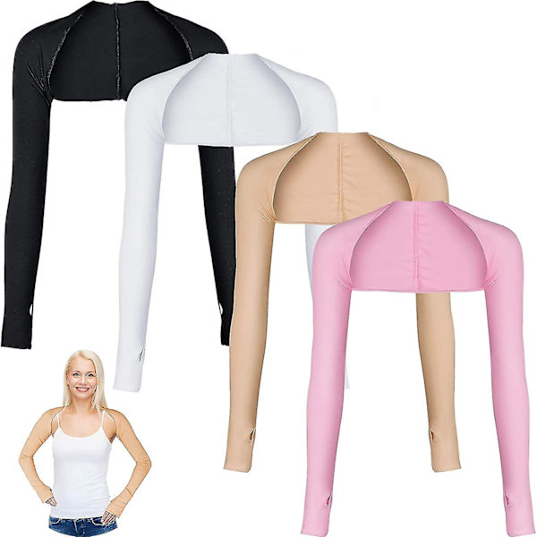 4 Par Armvärmar med Kylning och Fingerhål för Solskydd - Golf, Körning, Ridning, Fiske Black- Wheat- Pink- White