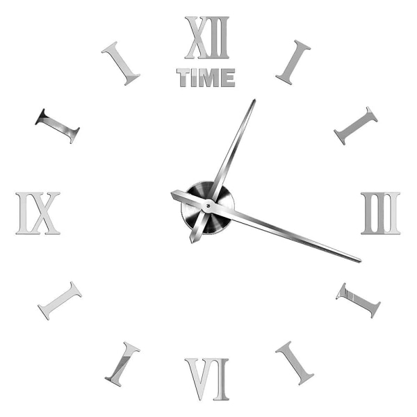 Roomalaiset Numerot Seinäkellot 3d DIY Peili Seinäkello Akryyli Tarra Muodikkaat Kvartsikellot Kello Koti Sisustus Reloj De Pared Silver 3 37 inch (60-90cm)