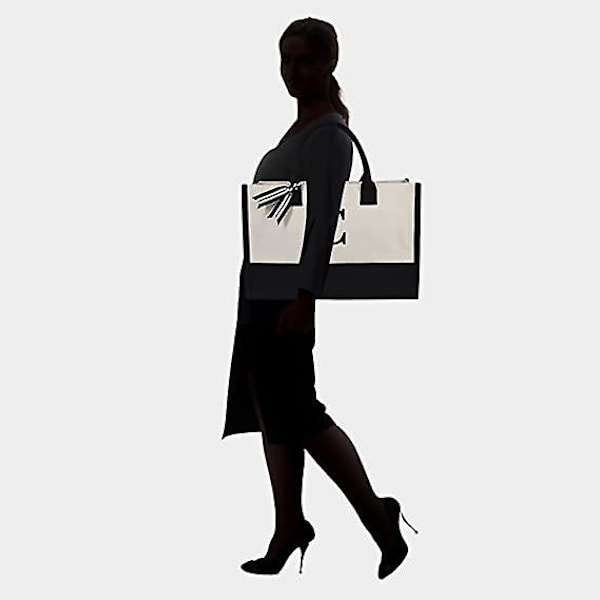 Personlig Initial Canvas Strandtaske, Monogrammet Gave Tote Taske Til Kvinder C