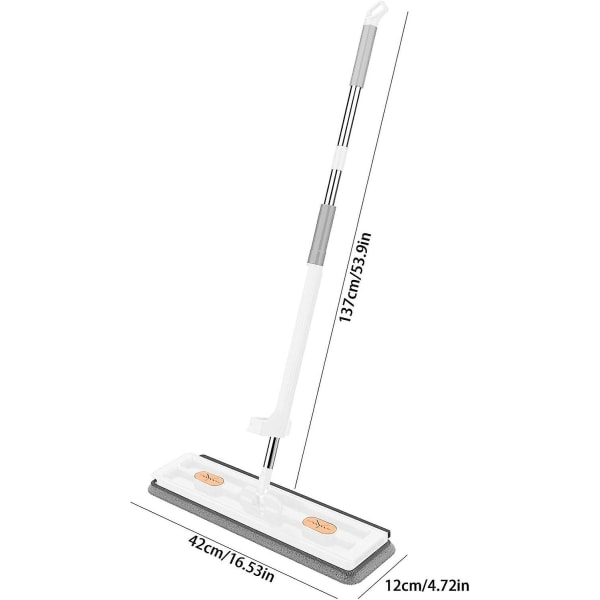 Stor Flat Mop-sett, 360° Svingbar Mop med Vringing, Flat Mop med Gjenbrukbare Mikrofibermoppputer Kompatibel med Hardtre Laminat Fliser -hg White Mop with 2 Pads