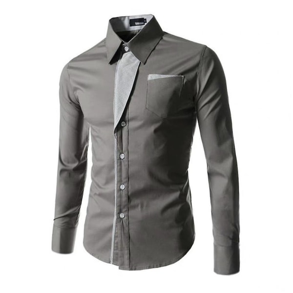 Herrar Formal Knapp-Down Skjorta Business Skjorta Toppar Grey XL