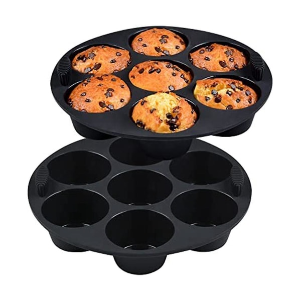Silikoninen muffinivuoka uuniin, kattilaan 8,4 tuuman uudelleenkäytettävät ilmaiset molds , 2 pakkaus Black