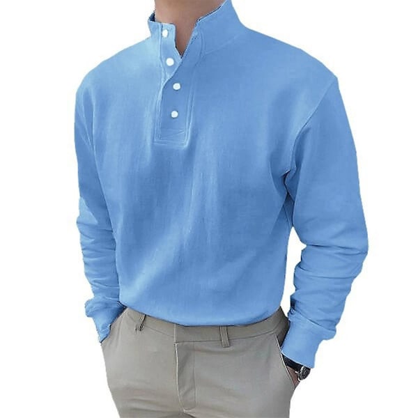 Herr ståkrage Henry Neck Skjorta Solid Formell Business Toppar Light Blue 2XL