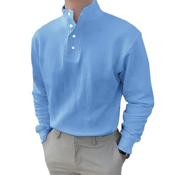 Herr ståkrage Henry Neck Skjorta Solid Formell Business Toppar Light Blue M