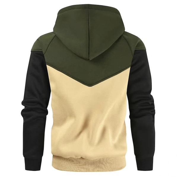 Miesten Colorblock-hupparit, hupullinen urheilullinen pitkähihainen pusero Army Green L