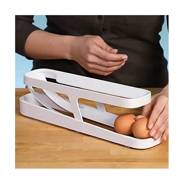 Äggdispenser, automatisk rullande äggbehållare, 2-vånings äggdispenser, Space Saver för frys, 4-pa White