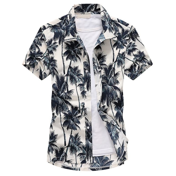 Herr Hawaiian Beach Shirt Kortärmad Button Up Toppar White 5XL