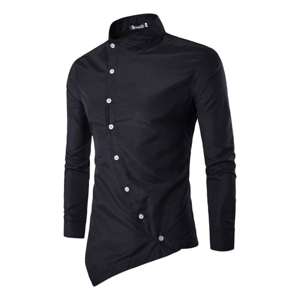 Herreoverdeler Button-up skjorte Asymmetrisk Hem Business skjorter Black M