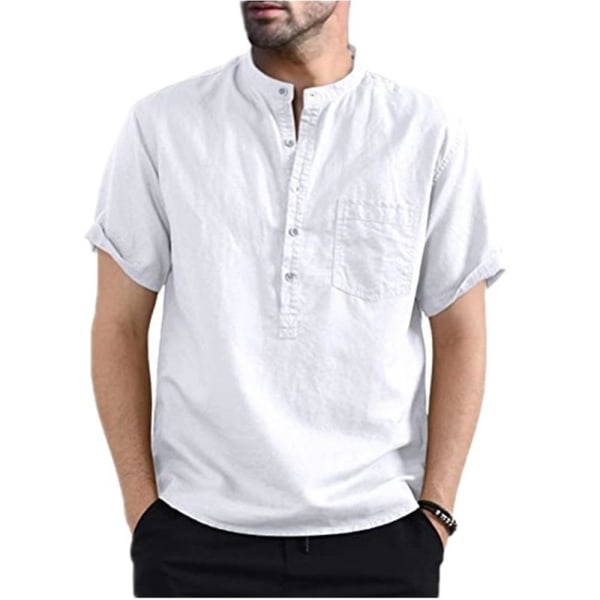 Herre topper sommer Henley Neck kortermede skjorter White XL