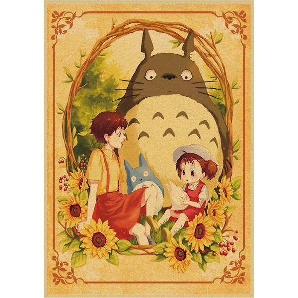 Vintage Retro Paper Anime Poster Tonari No Totoro Miyazaki Seinäkoriste Vintage Koti Sisustus Lastenhuoneen Koriste 3 42X30CM