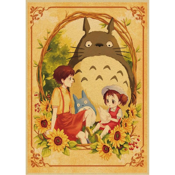 Vintage Retro Paper Anime Poster Tonari No Totoro Miyazaki Väggdekor Vintage Heminredning Barnrumsdekoration 3 42X30CM