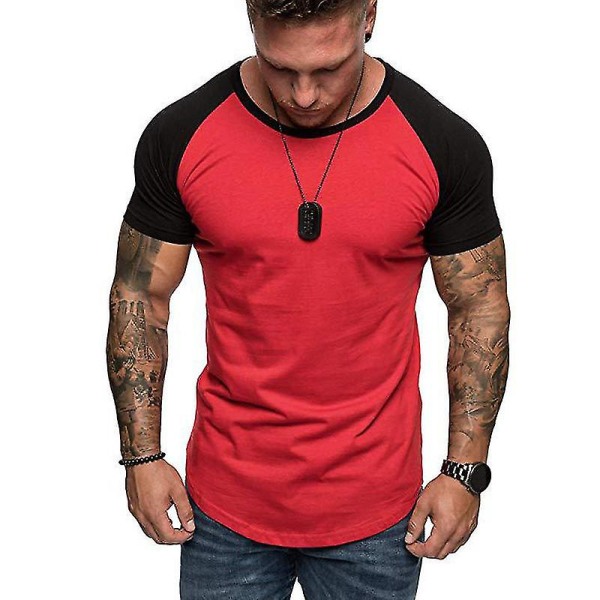 Gym T-skjorte for menn Sports Kortermede topper Red 2XL