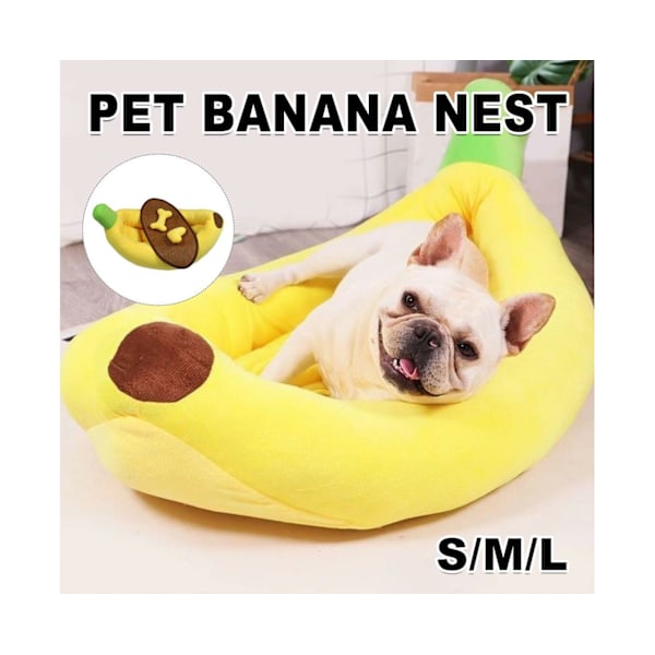 Sööt banaanin muotoinen lemmikkivuode, talvinen lämmin koiran ja kissan pesä, mukava lemmikkieläinten piirretty vuodematto S