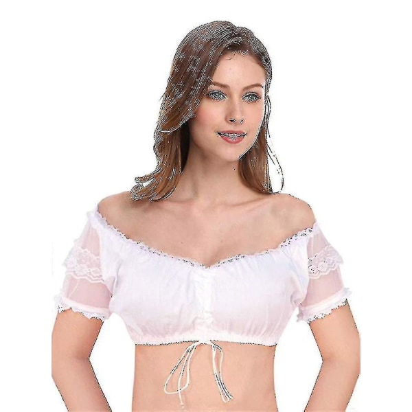 2023 Dirndl-paita Rypytyksin Valkoinen - Perinteinen Elegantti Baijerilainen Oktoberfest Lyhyt Paita hg Milk white S