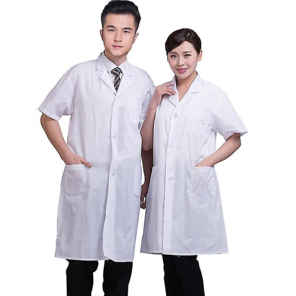 Sommer unisex hvit laboratoriekåpe kortermede lommer Uniform arbeidsklær Lege sykepleierklær -ge L  170