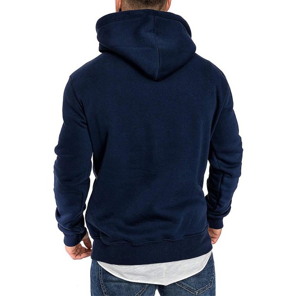 Hettegenser for menn, lang ermet, avslappet, med hette, sportslig, pullover Navy Blue 2XL