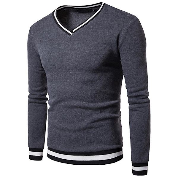 Miesten Topit V-kaula-aukkoinen pitkähihainen Colorblock-neulepusero casual collegepaita Dark Grey 2XL