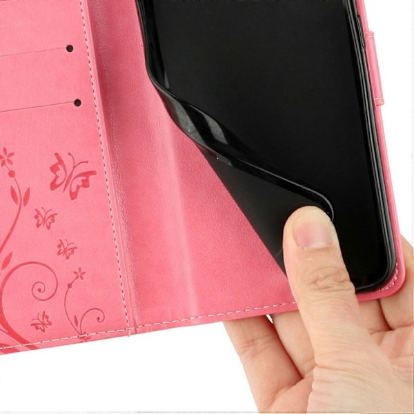 Læder Wallet Case med Sommerfugl og Blomster til Samsung Galaxy S25 Edge med Rem Multicolor Pink