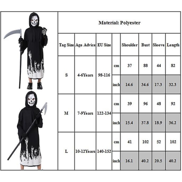 4-12 år Barn Pojkar Flickor Halloween Cosplay Fest Dräkt Vampyr Död Spöke Roll Kläder med skära Outfits Gåvor 10-12 Years