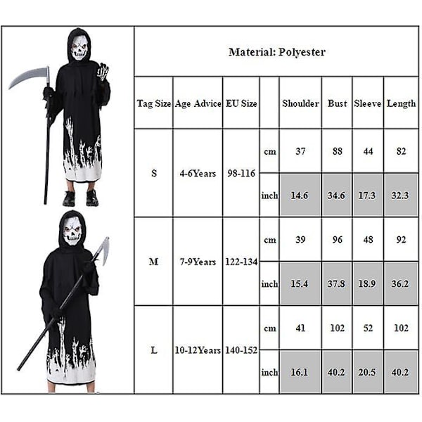 4-12-vuotiaat lapset pojat tytöt halloween cosplay bileet puku vampyyri kuoleman kummitus roolivaatteita sirppiasuilla lahjat 7-9 Years