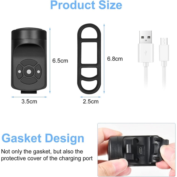 Elektrisk sykkelhorn, elektronisk sykkelklokke, 120db sykkelhorn for voksne, vanntett horn for sykkel usb Charge -ge Black