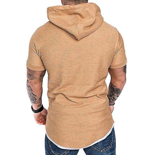 Huvtröja med Kort Ärm för Herrar, Sommar, Casual, Sport Topp Khaki 3XL