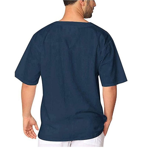 Herr T-shirt med Kort Ärm, Sommar Casual V-ringad Topp Navy Blue XL