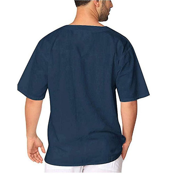 Mænds Kortærmet T-shirt Sommer Casual V-hals Toppe Navy Blue XL
