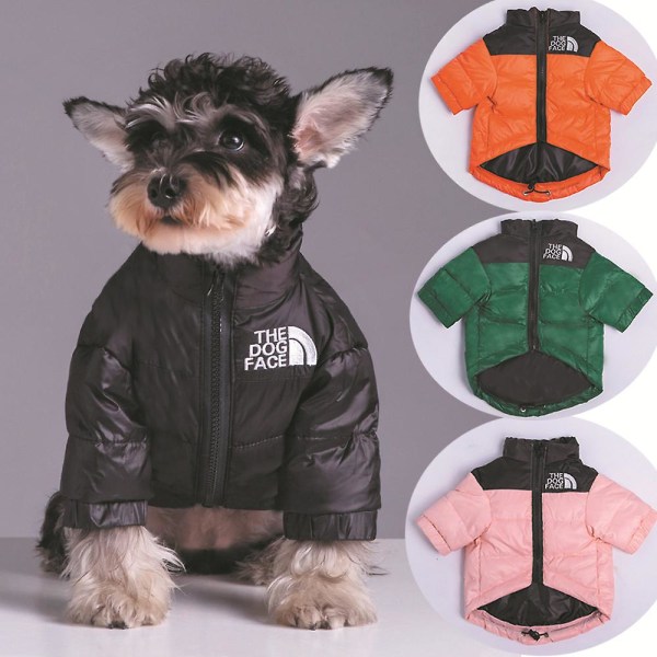 Ny The Dogs Face Pufferjakke Tyk Varmt Udendørs Hundetøj Vinter Vindtæt Mode Hundekostume Kompatibel Med S/M/L Hund -ES Black 2XL